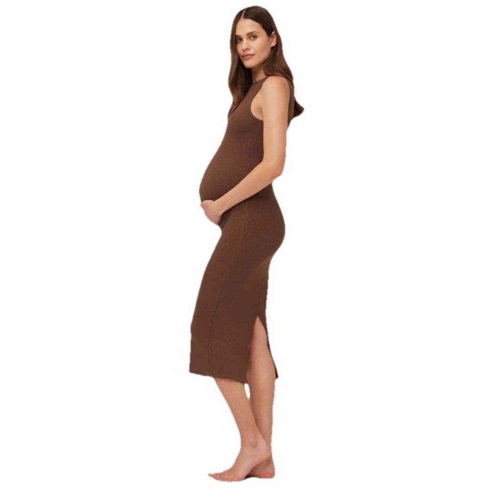 BUMPSUIT  Tank Sculpting Rib Boatneck‎ Midi Maternity Dress in Brown Size S New